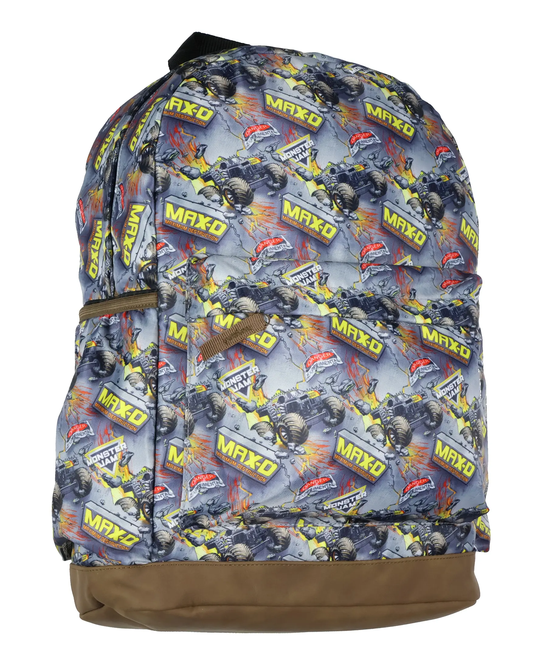 Monster Jam Maximum Destruction Max-D Printed Backpack, 16" Casual Everyday Use Travel Backpack Carrier, Bold Text & Cartoon Character Tech Sleeve School Daypack, One Size