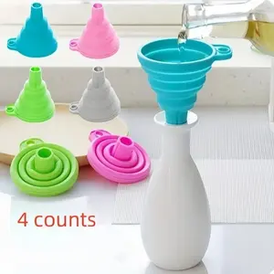 4-Piece Funnel Set, Mini Silicone Foldable Funnel, Water & Oil Folding Funnel, Kitchen Tool Accessories, Apartment Essentials, Dorm Room Must-Haves