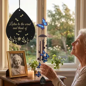 Butterfly Memorial Wind Chimes Outdoor - "Listen to the Wind and Think of Me"  gorgeous Metal Remembrance Sympathy Gifts for Loss of Loved One, Mom, Grandma Garden Patio Decor Gifts for Women Ideal Memorial/Housewarming/Birthday/Festival Gifts Decoration