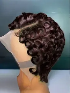 13x4 Lace Front Wig Human Hair, Short Curly Pixie Cut, Pre-Plucked Lace Frontal Wig, 180% Density, for Women