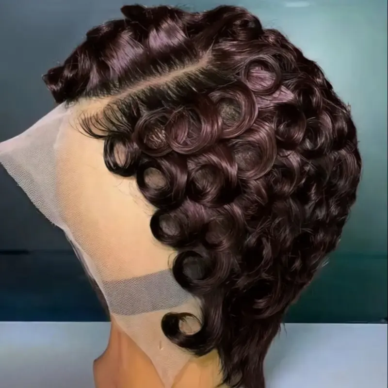 13x4 Lace Front Human Hair Wig, Short Curly Pixie Cut Wig, 180% Density Pre-Plucked Lace Frontal Wig for Women, Curly Hair Wigs
