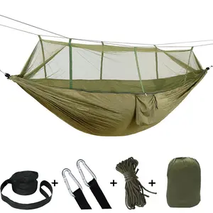 Portable Hammock with Mosquito Net, 1 Set Durable Hammock with Storage Bag & Rope, Outdoor Camping Hammock, Camping & Hiking Equipment, Portable Travel Hammock