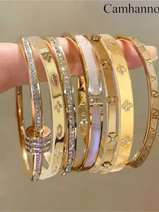 7-piece retro luxury stainless steel women's bracelet set, suitable for daily wear, party accessories, friend gifts, layered bracelets