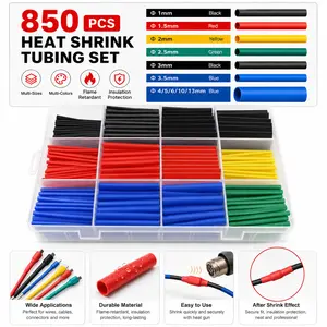 850 Pcs Heat Shrink Tubing Kit with Box, 2:1 Ratio 5 Color Multi Size Assorted Wire Shrink Wrap Tubing – Electrical Insulation Cable Sleeve for Charging Cable, Automotive, DIY & Electronics Repair