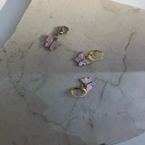 Handmade Light Pink Butterfly & Shoe Lace Charm & Earring Set for Custom Rollerskate and Sneaker Accessories Green and Gold Design