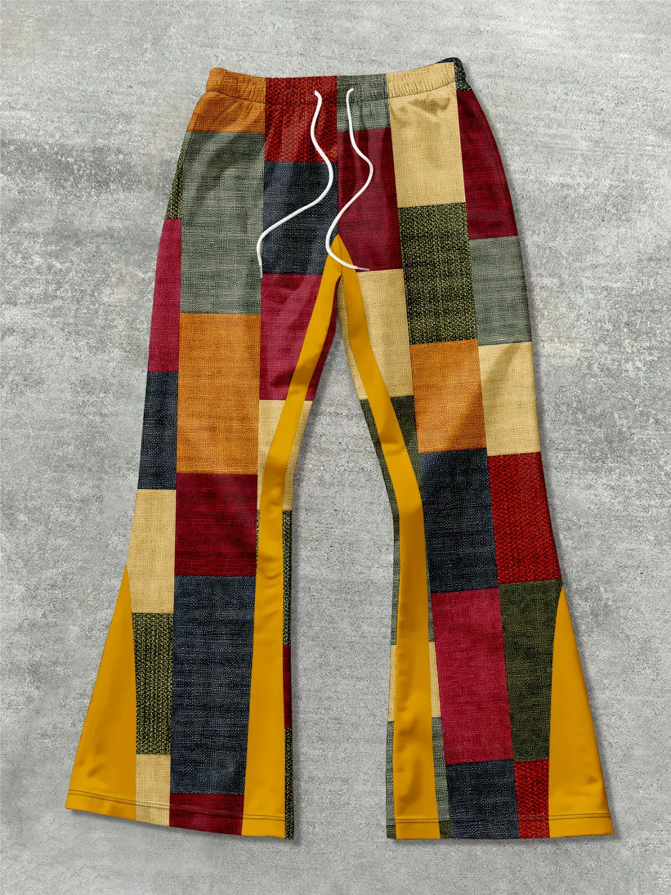 Men's New American Vintage Colorblock Plaid Wide Leg Pants, Drawstring Waist Loose Casual Trousers, Ideal Holiday Gift Choice