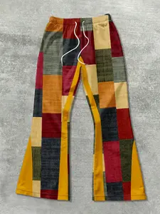 Men's New American Vintage Colorblock Plaid Wide Leg Pants, Side Stripe Loose Fit Casual Streetwear Trousers, Casual Bohemian Trousers, Gift Choice