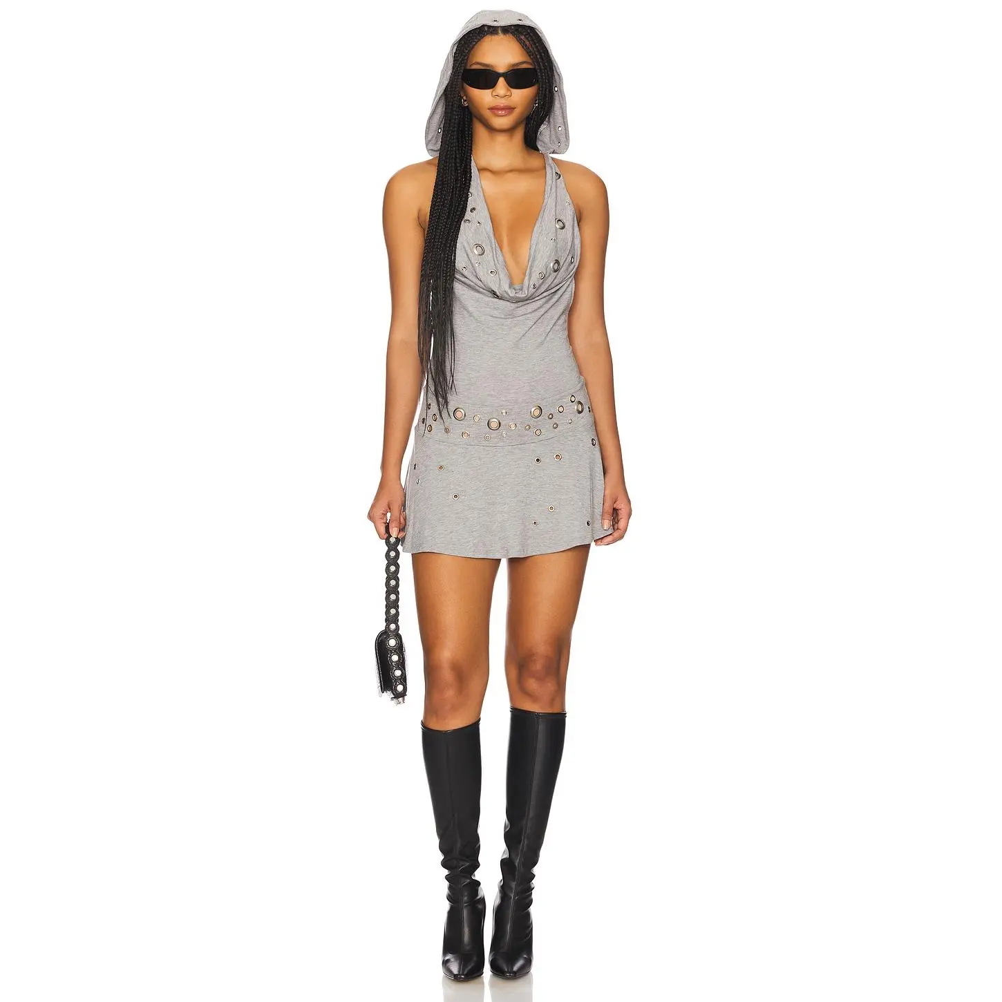 Jaded London Marl Eyelet Hooded Dress in Grey Jaded London Marl Eyelet Hooded Dress in Grey