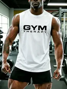 Gym Therapy Graphic Tank Top for Men, Multi-Wear Sleeveless Workout Shirt, Moisture-Wicking Functional Activewear, Street Style Athleisure for Gym, Hiking, Urban Street & Casual Outings, Lightweight Comfortable Sleeveless Tee with Trendy Print Gym Wear