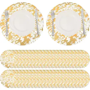 50Pack Gold Placemats Set Round 13 Inch Foil Mesh Pressed Bulk Disposable Fall Table Mates 50 Pack Gold Doilies for Dining Table Wedding Birthday Party Holiday Home Decoration - Tools & Hardware.