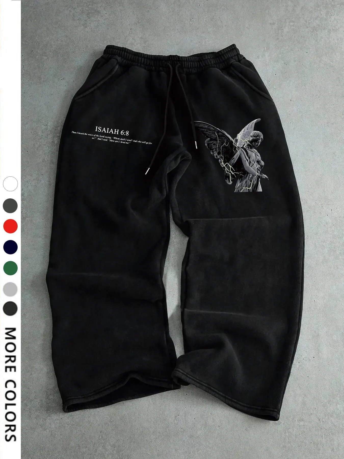 Men's Casual Sporty Letter Patched Sweatpants, Angel Pattern Print, Drawstring Wide Leg, Loose-Fitting, Athleisure Style, Athleisure Design, All Seasons, Men's Fashion Clothing, Adjustable Drawstring Sweatpants, Athleisure Menswear