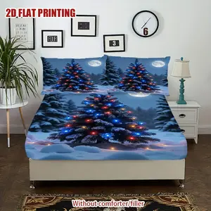 3pcs Merry Christmas Checkered Pine Pattern Bedspread Set, 100% Polyester Digital Print, Holiday Party Decorative Bedding with 1* Bedspread + 2 Pillowcases (Core Not Included) Bedsheet Sets