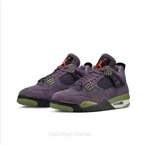 Retro Mid-Top Basketball Shoes in Purple Suede Upper with Olive Green Speckled Midsole, Black Support Wings, and Visible Air Unit