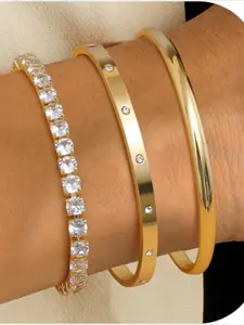 3pcs Bracelet for Women, Beautiful Bracelets, Gold Plated Bangle, Adjustable Stacking Design, Elegant Copper Chain Jewelry Gift Set