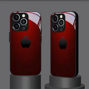 Red Background Black Apple Pattern Design Suitable for iPhone 17, 16, 15, 14, 13, 12, 11 Pro Max Phone Case, Dirt-Resistant, Fashionable, Trendy, Best Gift for Yourself, Family, or Friends