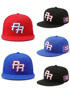 2026 New Personalized Baseball Hat PR Puerto Rico Side Flag Embroidered Flat Edge Outdoor Sports Sunshade Skateboarding Hat Street Fashion Creative Hip Hop Hat Daily Life Commuting Leisure Decorative Hat Male Female Same Style, Snapback Cap