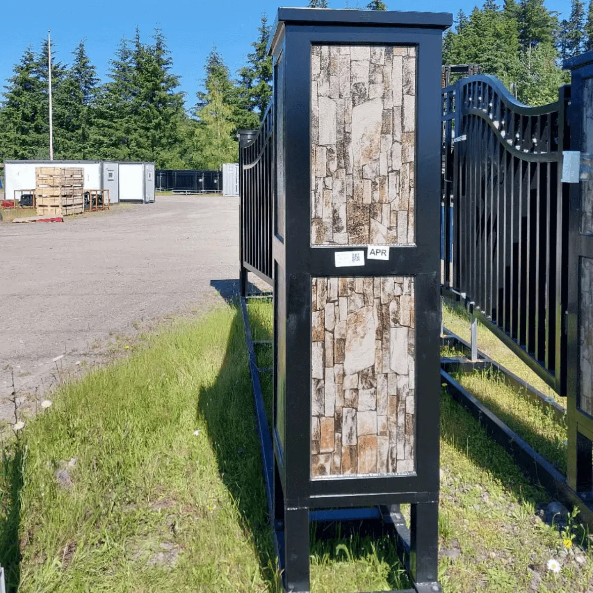 20ft. W Dual Steel Swing Driveway Gate with Ornamental Posts