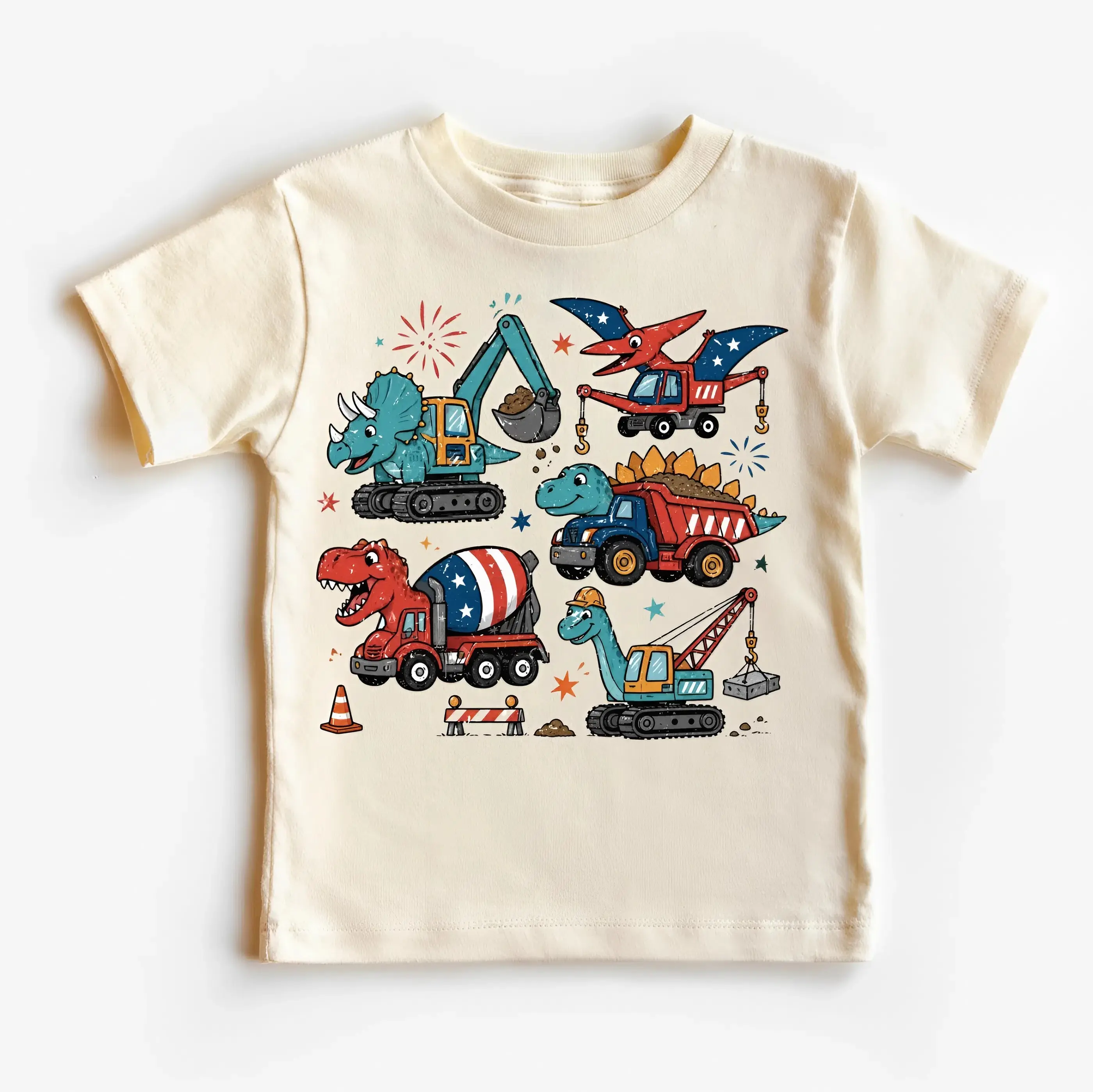Dinosaur Construction Youth and Adult T-Shirt, Dino Truck Tee, PatrioticYouth Shirt, 4th of July Dinosaur Shirt, Construction Truck tee, Independence Day tee, 250th anniversary shirt, Youth Clothing, holiday outfit, birthday gift, summer outfit