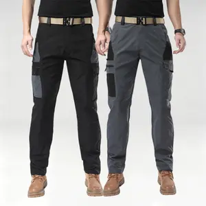 Men’s two-pack quick-dry tactical cargo pants with color-block design, multiple zippered pockets, suitable for outdoor hiking and everyday casual wear