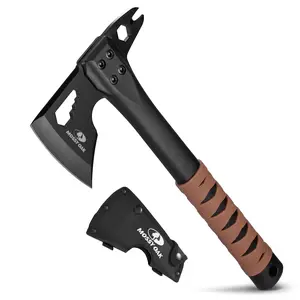 MOSSY OAK 12" Camping Axe and Survival Hatchet with Sheath, Compact Outdoor Multitool Hatchet with Hex Wrench Slots, Non-Slip Dual-Color Handle, Small Camping Gear for Hiking, Chopping, Hunting