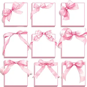 9pcs Bow Sticky Notes for Party Gifts, Watercolor Cute Self-Adhesive Notes, Ribbon Themed Notebook for Home Offices