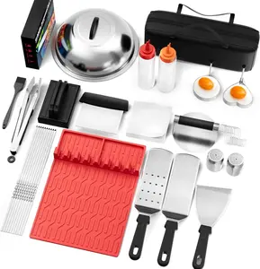 VOZZYOTO HD-38grill Griddle Accessories Kit - 38pcs, Blackstone Flat Top Grill Tools with Smashed Burger Press and Silicone Grill Mat, Basting Cover, Griddle Spatula Set for Outdoor Camping BBQ