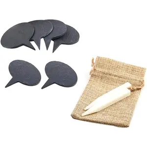6 Pcs Cheese Markers Set Black Slate Cheese Labels Cheese Name Tags Chalkboard Picks Cupcake Toppers with 2 Chalks and 1 Burlap Bag for Wedding Birthday Party Dinner