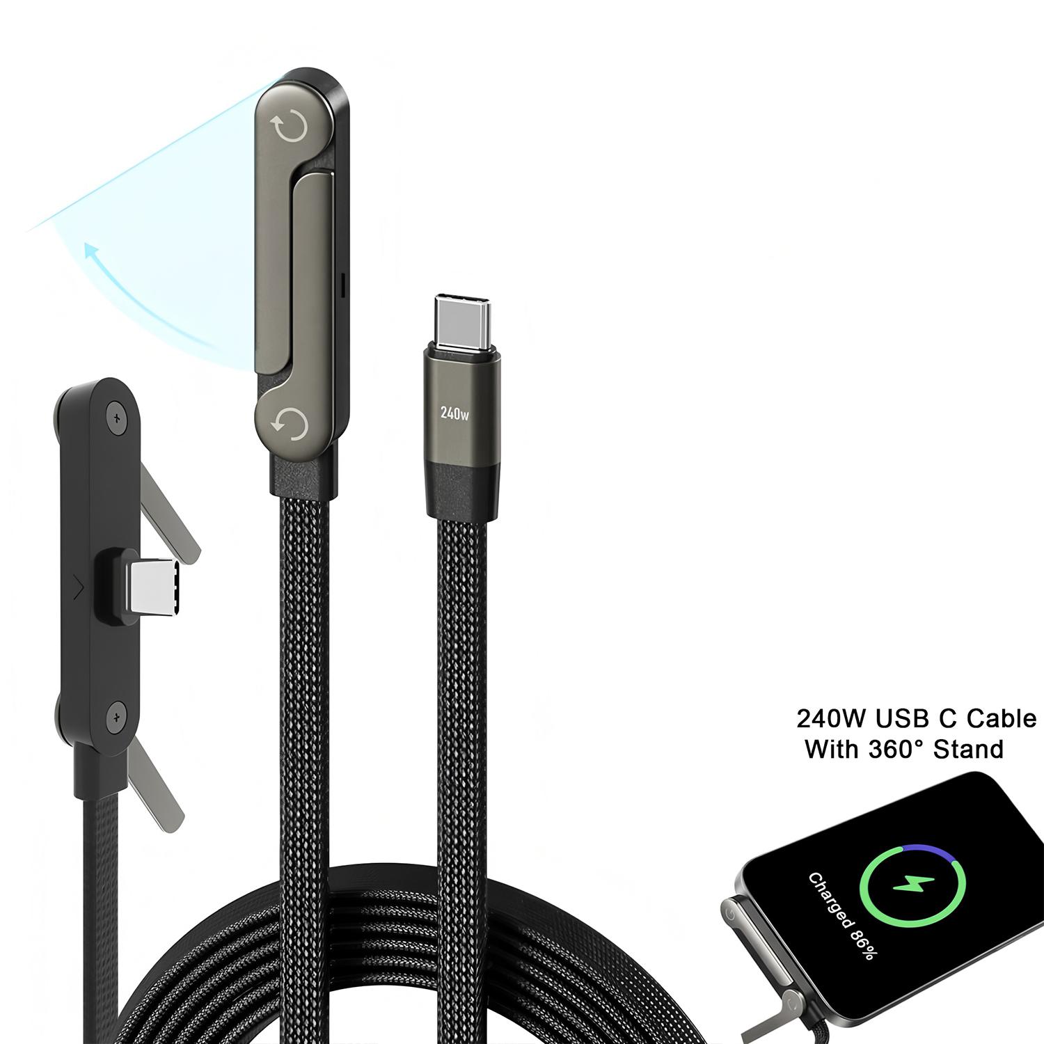 240W Super Fast Charging,Invisible Holder Charger Cable with Stand,Built-in Phone,Type C Braided Design for Gaming Office Travel Plug Cellphone