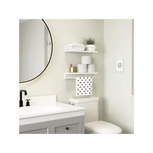 Floating Black Shelves With Metal Guardrail, Wall Mounted Shelf For Wall Decor Set Of 2, Modern Bathroom Storage Shelves For Bathroom, Bedroom, Kitchen, Living Room - Black