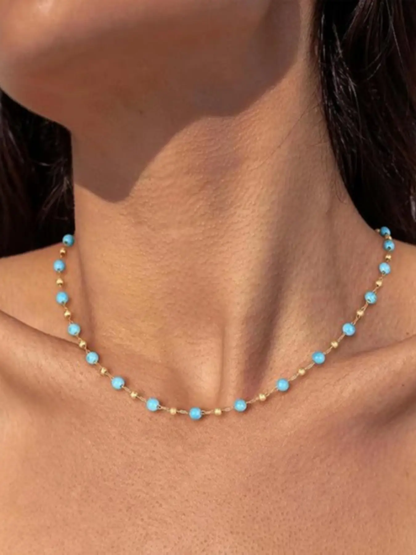 1 Piece Women's Turquoise Necklace, Bohemian Style Handmade Beaded Beach Choker & Sweater Chain, Handcrafted Jewelry Accessory for Ladies, Perfect Gift for Daily Matching, Copper Chain Jewelry, Decorative Necklace