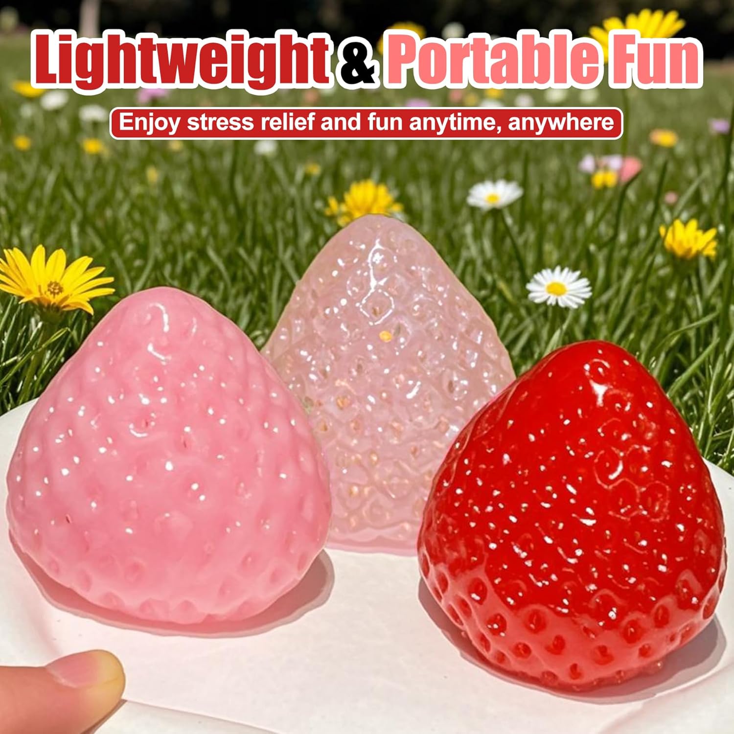 3Pcs Big Taba Squishies Strawberry, Cute Strawberry Squeeze Toys, Upgrade Fruit Squishies, Kawaii Sticky Stress Toy, Clear Fidget Toys, Valentines Gift for Kids, Teen Boys Girls Birthday Gift Ideas