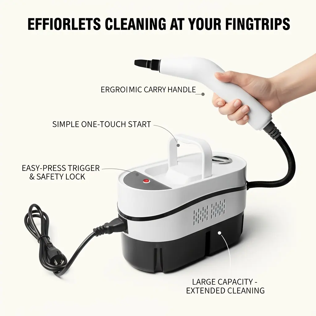 Handheld High-Pressure Steam Cleaner, 1500W Powerful, Large Capacity 500ml Tank, 9 Attachments for Kitchen Grease, Bathroom Tile, Sofa Deep Cleaning, Chemical-Free Power Tool