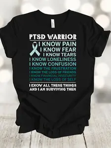 Shirt for PTSD, Warrior of PTSD, Ribbon for PTSD, Awareness, High-Quality Soft T-Shirt, Available in Plus Sizes 2X, 3X, 4X Funny Graphic Tees Perfect Gift Idea for Birthday Holiday Or Everyday We Summer Essential, Perfect for Gifting