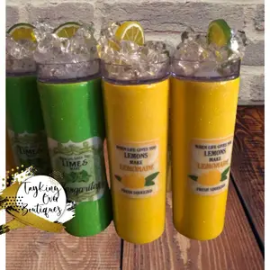 Custom Tumblers with Faux Ice - Green, Yellow & Orange Options, Featuring "Lime" & "Fresh Sour" Flavors, Drinkware for Refreshing Beverages - Bottle