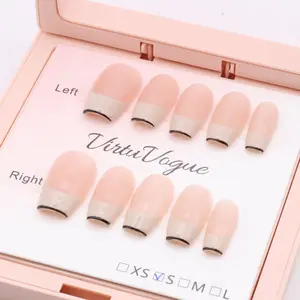 Noir Chic French Tip Press-On Nails – Handcrafted, Reusable, Long-Lasting, Salon Quality Design + Free Application Toolkit