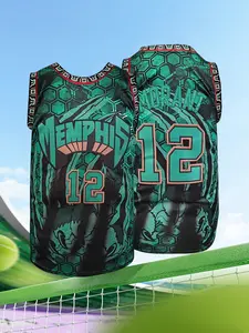 Men's Letter & Figure Embroidery Round Neck Basketball Jersey, Loose Casual Breathable Sleeveless Vest, Men's Sportswear for Basketball Training, Breathable Athletic Top, Athletic Training Apparel