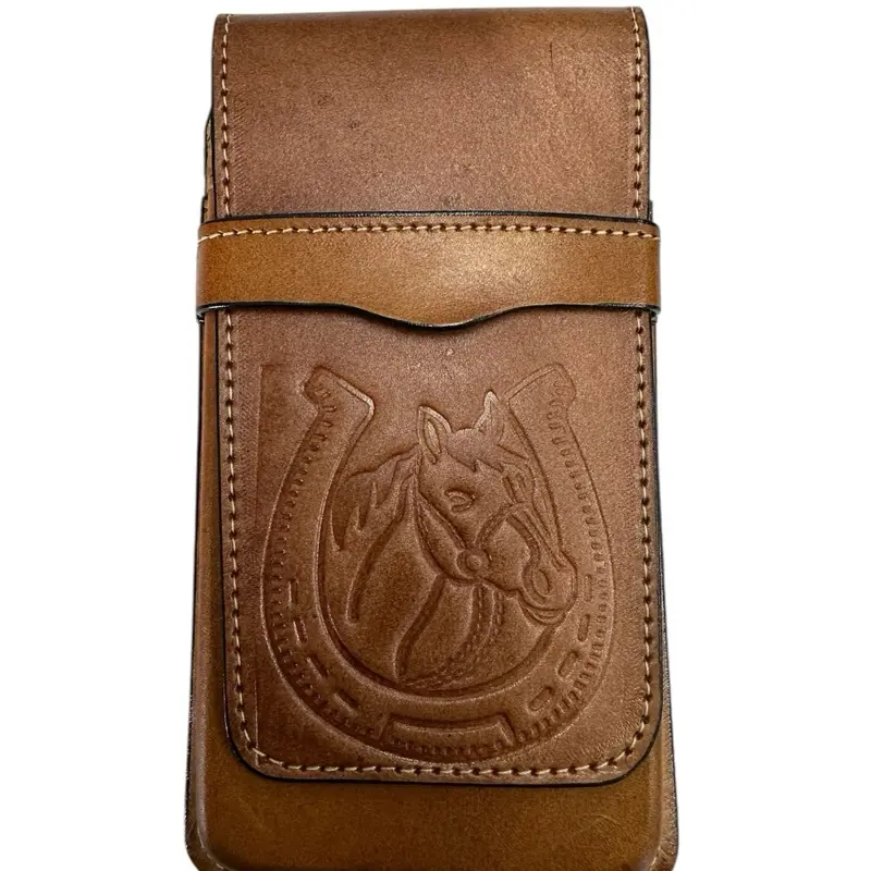 Genuine Leather Phone Case XL with Horse Embossed Design and Horseshoe Motif for Stylish Protection