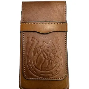Genuine Leather Phone Case XL with Horse Embossed Design and Horseshoe Motif for Stylish Protection
