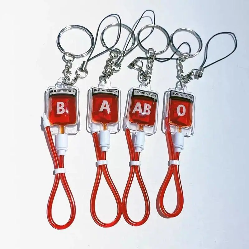 New Style 1 Pcs Blood Type A B O AB Plasma Pack Blood Bag PVC Pendant DIY Jewelry Making Gift Charm Keychain Accessory Keyring, Creative Cool, Birthday, Plastic, Sick, Bag Charm Keychains, Car, Party Favor, Pendant Shape