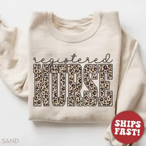 [SALE UP TO 45%] Leopard Registered Nurse Sweatshirt, Nurse Sweater, Nurse Practitioner Sweatshirt, Crew Neck Cotton Apparel