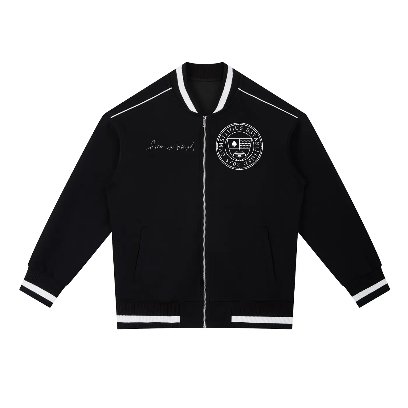 GYMBITIOUS ACE VARSITY BOMBER JACKET
