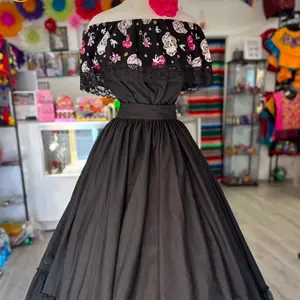 2 piece set Folklore Mexican Solid  skirt and blouse Womenswear day of the dead