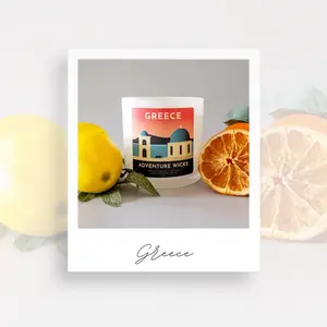 Greece Candle - 15oz Scented Candle - Natural Coconut Soy Wax Blend - Grapefruit, Mandarin, Lemon, Peach, Orange, Vanilla- 60-80 h Burn Time - Global Destination Candle - Hand-poured, USA made - Travel Candle Synthetic Decor Aroma