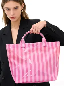 Striped Waterproof Magnetic Buckle Shoulder Bag, Large Capacity Travel Commute Tote, Durable Fashion Cosmetic Storage Bag, Fashionable Tote Bag, Commuter Tote Bag
