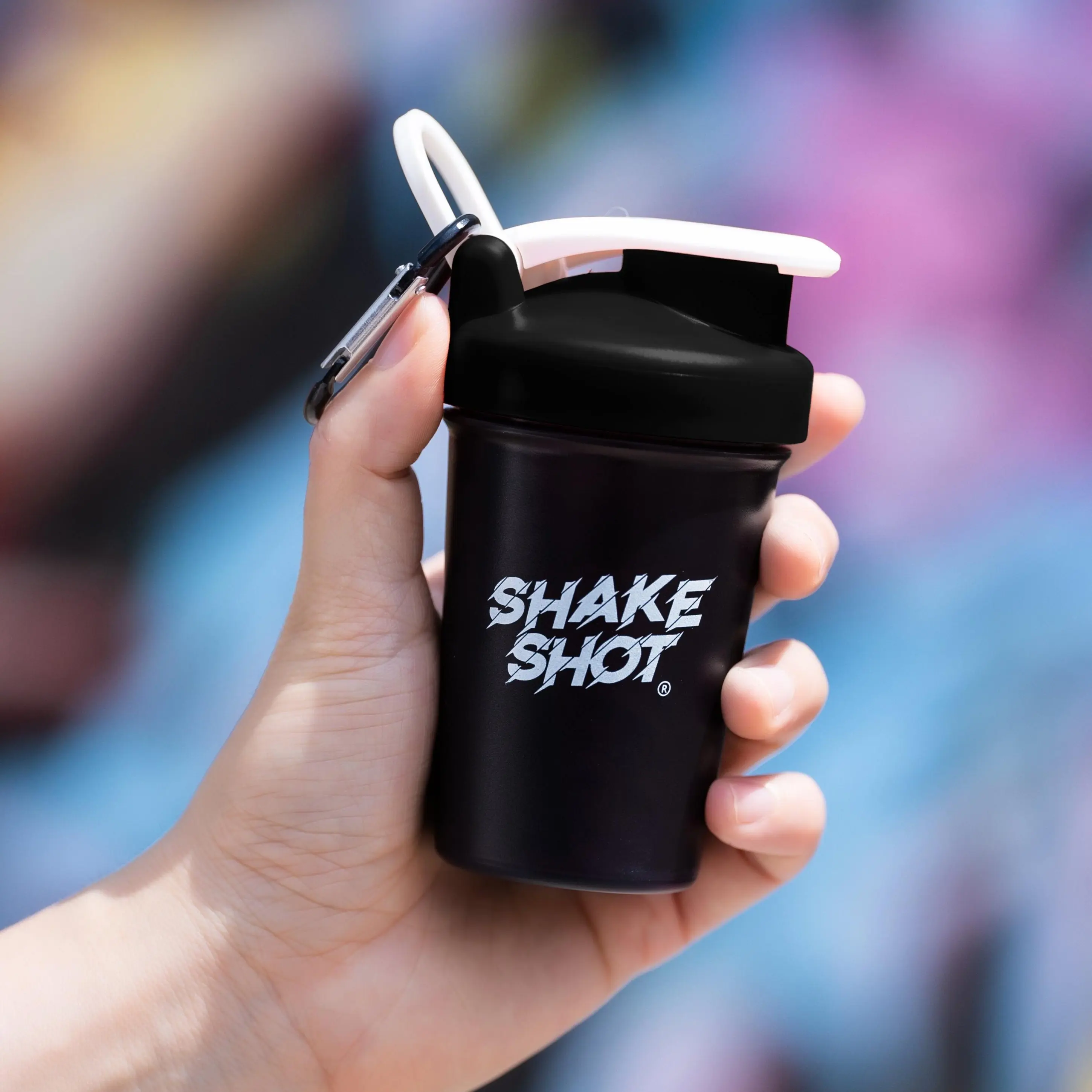 Shake Shot 4 oz Black Mini Sport Bottle - Pre-workout & Supplement Shaker with Clip, Shaker Ball for Gym Bag, Gym Gear Accessories, Hydration & Workout Use