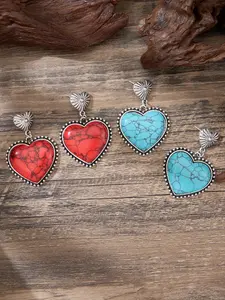 Vintage Western Bohemian Heart Turquoise Earrings, Fashionable Elegant Jewelry for Women, Party Holiday Dance, Perfect Gift for Her