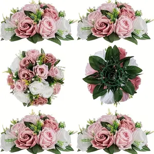 Reusable rose imitation flower table decoration, Plain Flower Decor, engagement banquet scene decoration artifact, pink gold light luxury wedding table flower arrangement cross-border hot