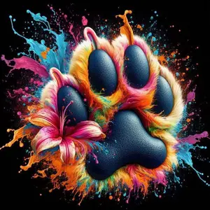 1pcs 5D DIY diamond painting kit, 5D diamond art set, DIY decoration, colorful paw print diamond painting kit full round diamond DIY, mosaic, diamond art, DIY art home decor, suitable for Halloween and Christmas, Handicraft