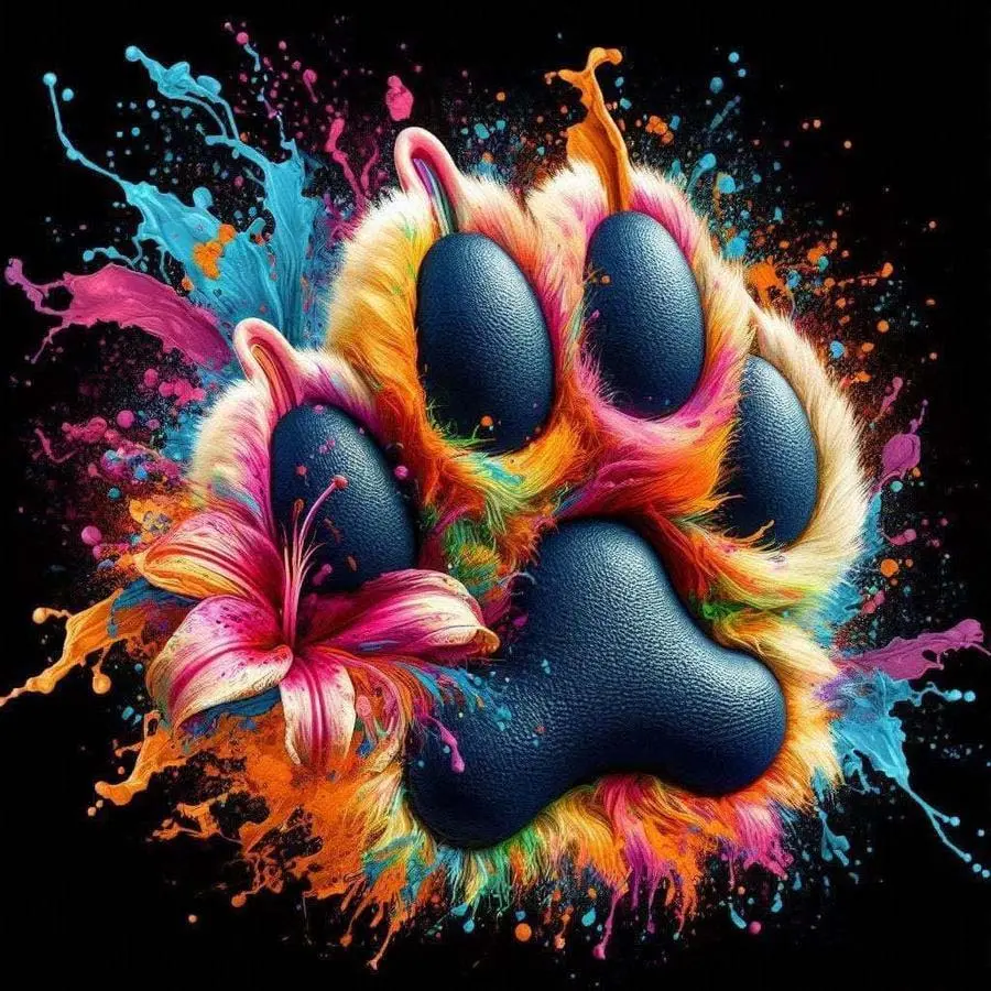 1pcs 5D DIY diamond painting kit, 5D diamond art set, DIY decoration, colorful paw print diamond painting kit full round diamond DIY, mosaic, diamond art, DIY art home decor, suitable for Halloween and Christmas, Handicraft