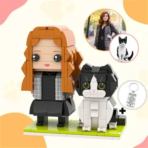 Full Body Customizable Brick Figures with Keychain Set Personalised Brick Figures with Cat and Keychain Good Gift for Pet Lover